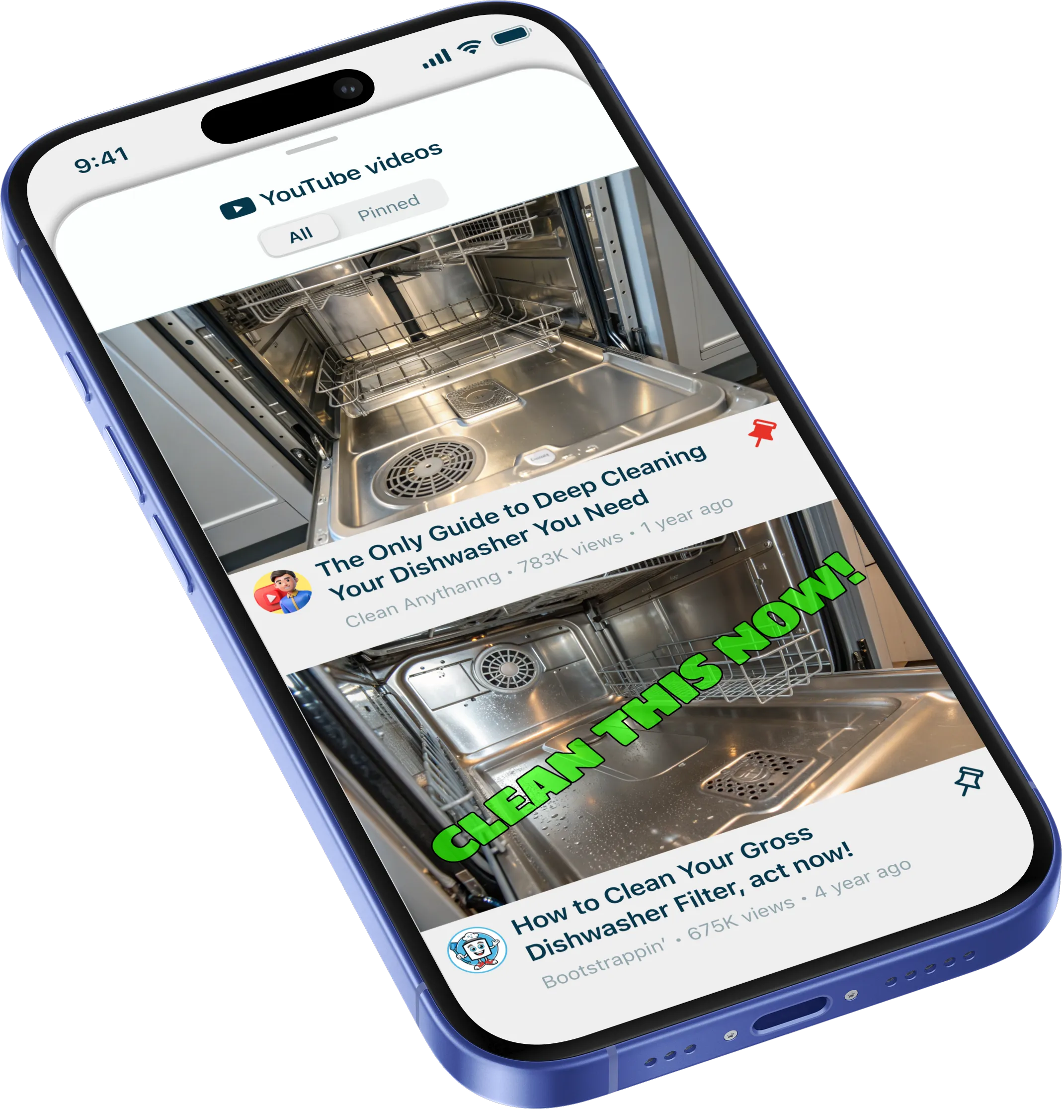 Mudroom app with YouTube how-to guides pinned for reference